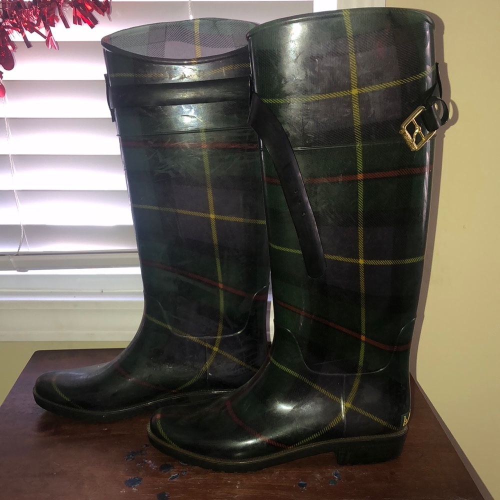 Ralph Lauren Green Plaid Rain boots